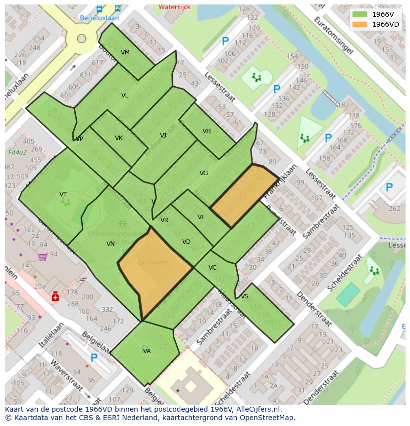 Afbeelding van het postcodegebied 1966 VD op de kaart.