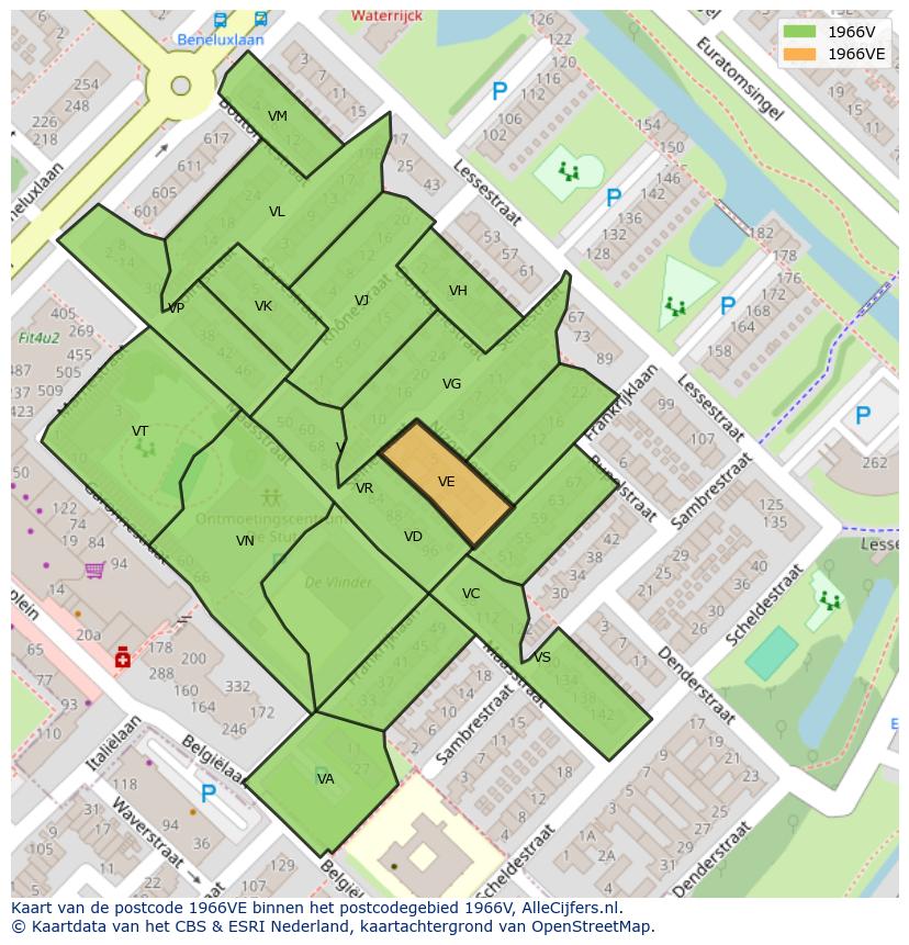 Afbeelding van het postcodegebied 1966 VE op de kaart.