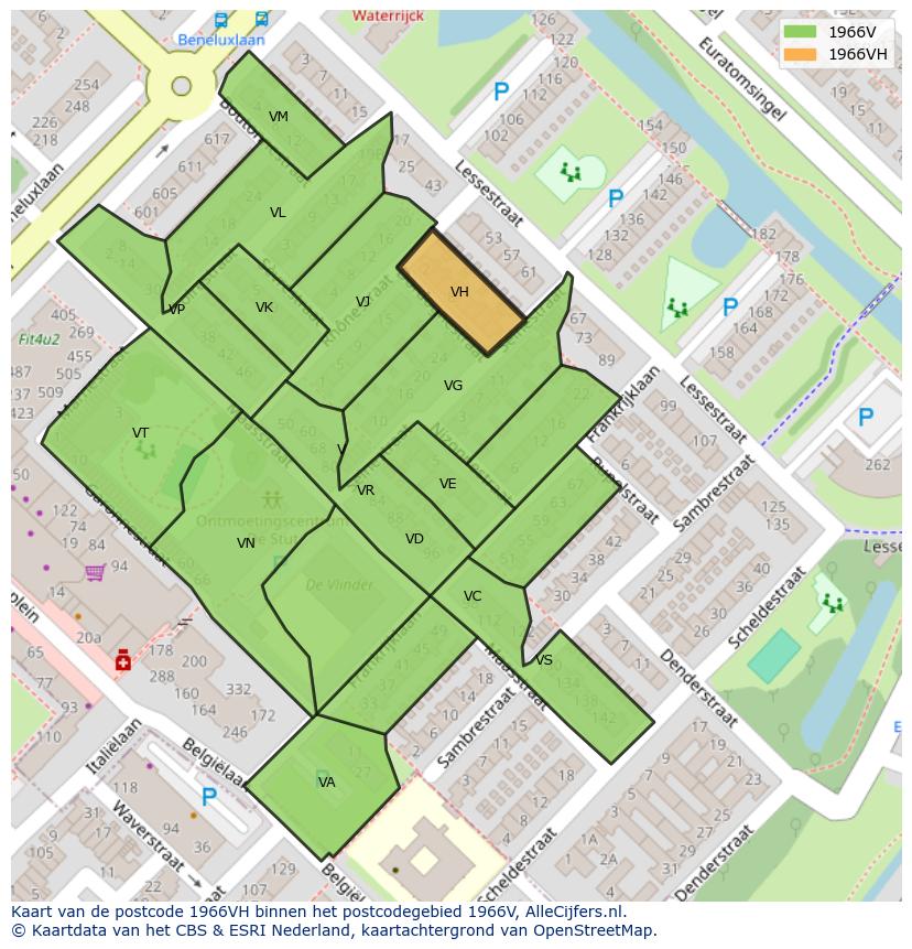 Afbeelding van het postcodegebied 1966 VH op de kaart.