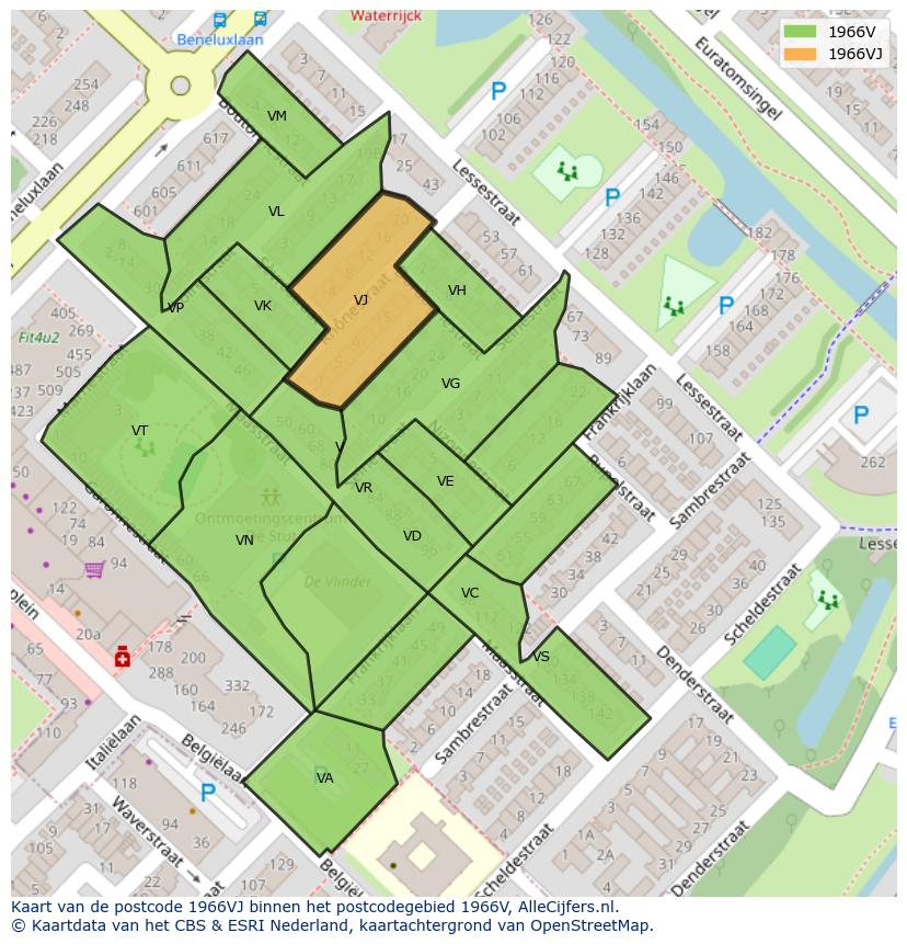 Afbeelding van het postcodegebied 1966 VJ op de kaart.