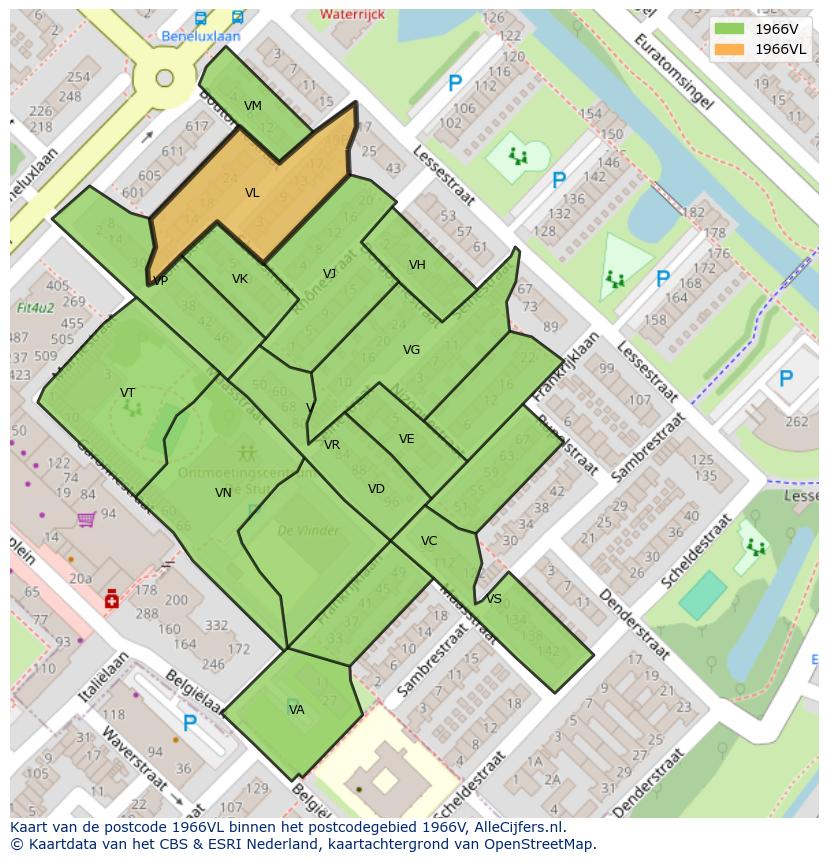 Afbeelding van het postcodegebied 1966 VL op de kaart.