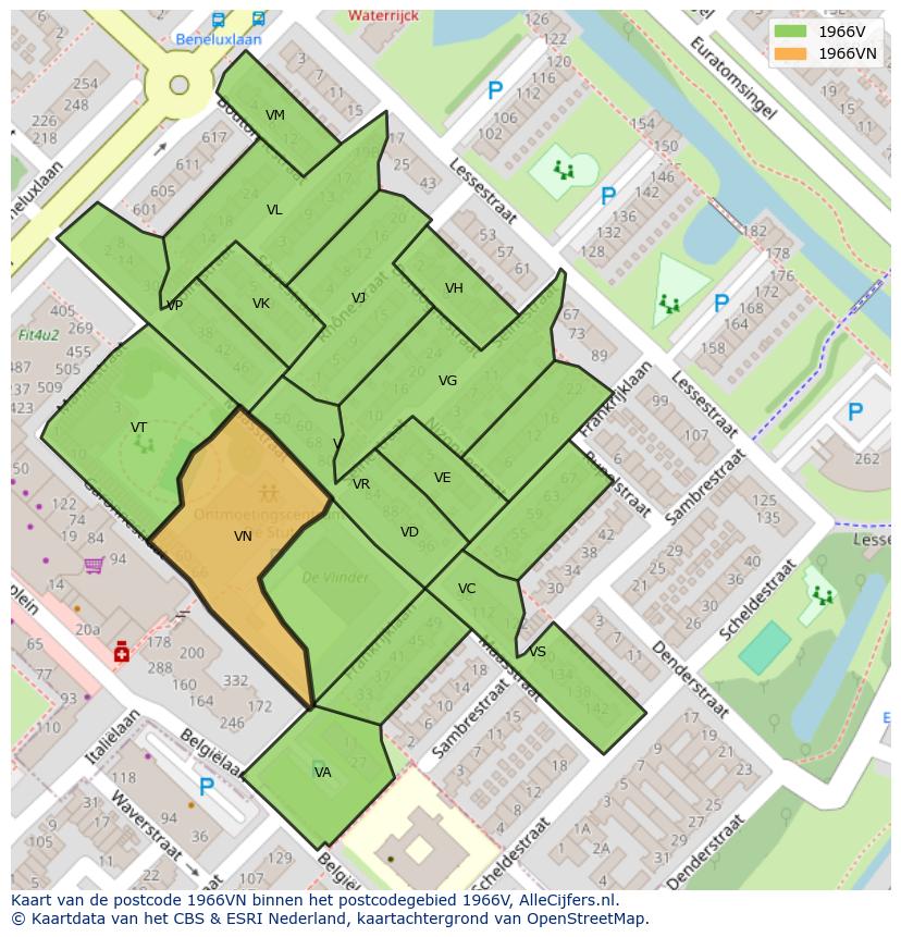 Afbeelding van het postcodegebied 1966 VN op de kaart.
