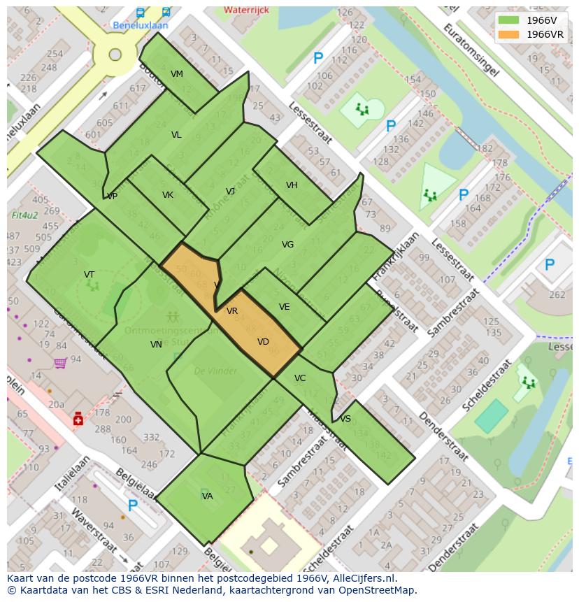 Afbeelding van het postcodegebied 1966 VR op de kaart.