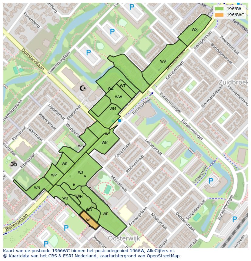 Afbeelding van het postcodegebied 1966 WC op de kaart.
