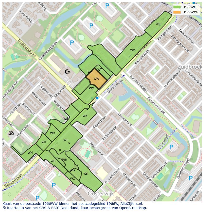 Afbeelding van het postcodegebied 1966 WW op de kaart.