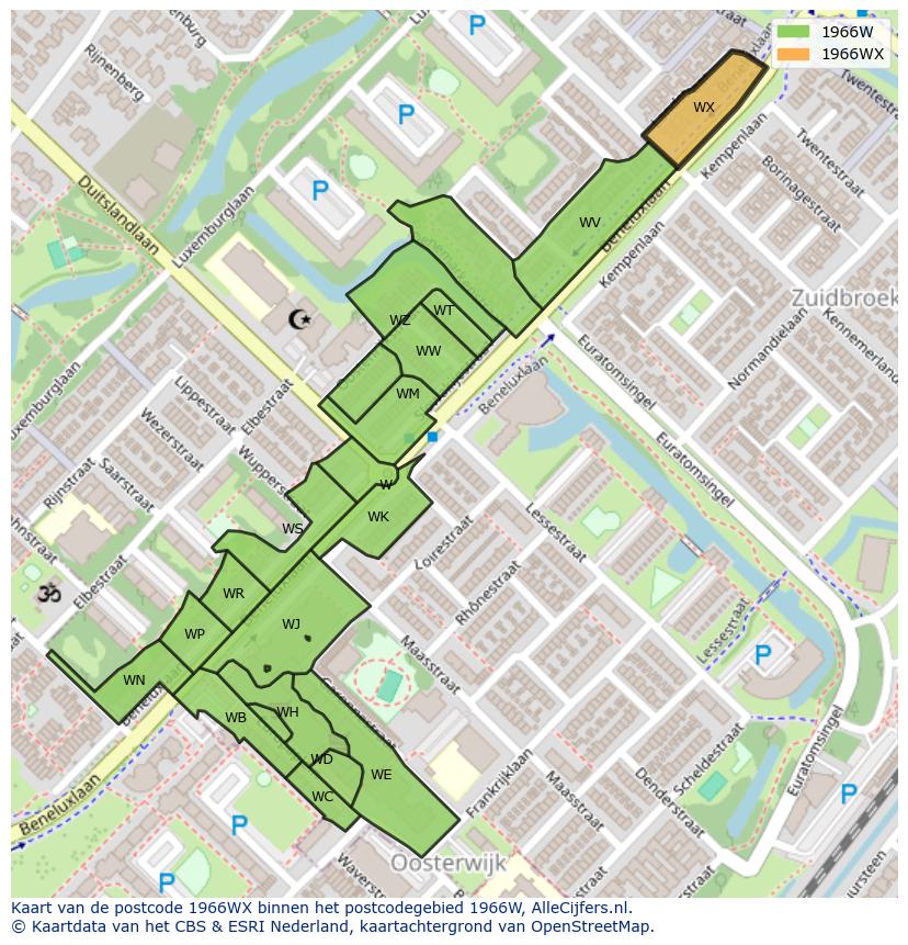 Afbeelding van het postcodegebied 1966 WX op de kaart.