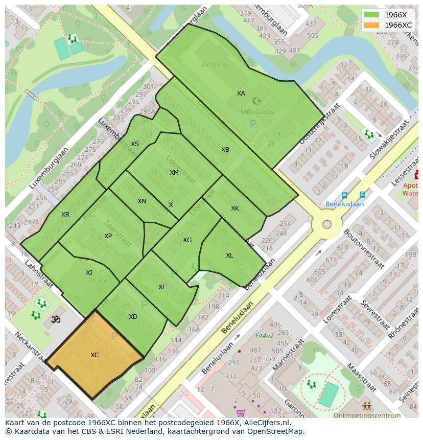 Afbeelding van het postcodegebied 1966 XC op de kaart.