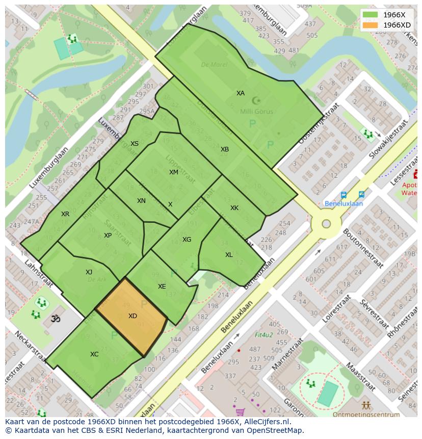 Afbeelding van het postcodegebied 1966 XD op de kaart.