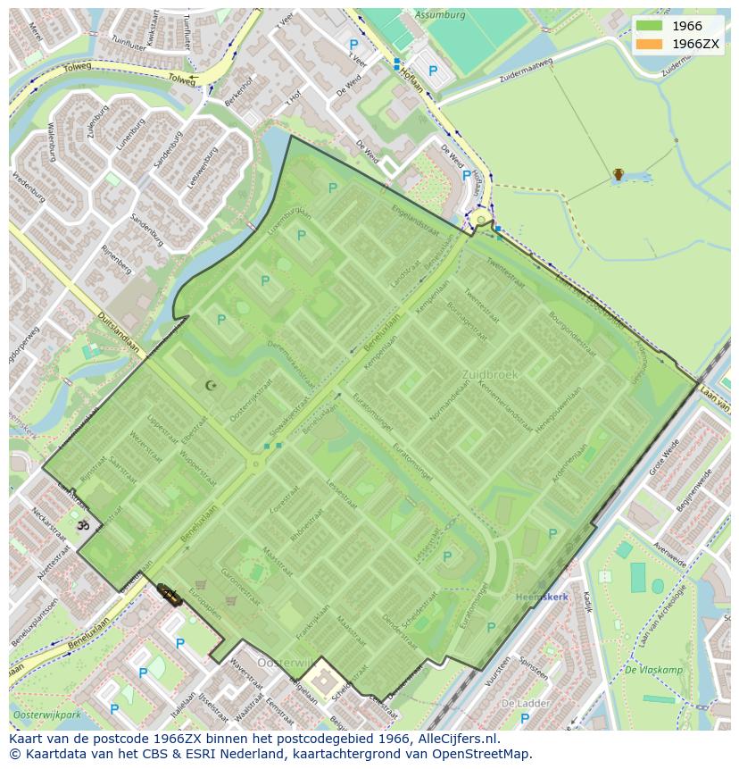 Afbeelding van het postcodegebied 1966 ZX op de kaart.