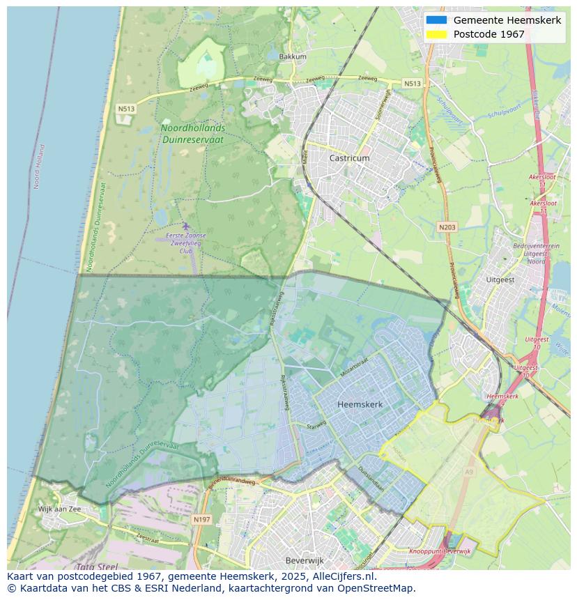 Afbeelding van het postcodegebied 1967 op de kaart.