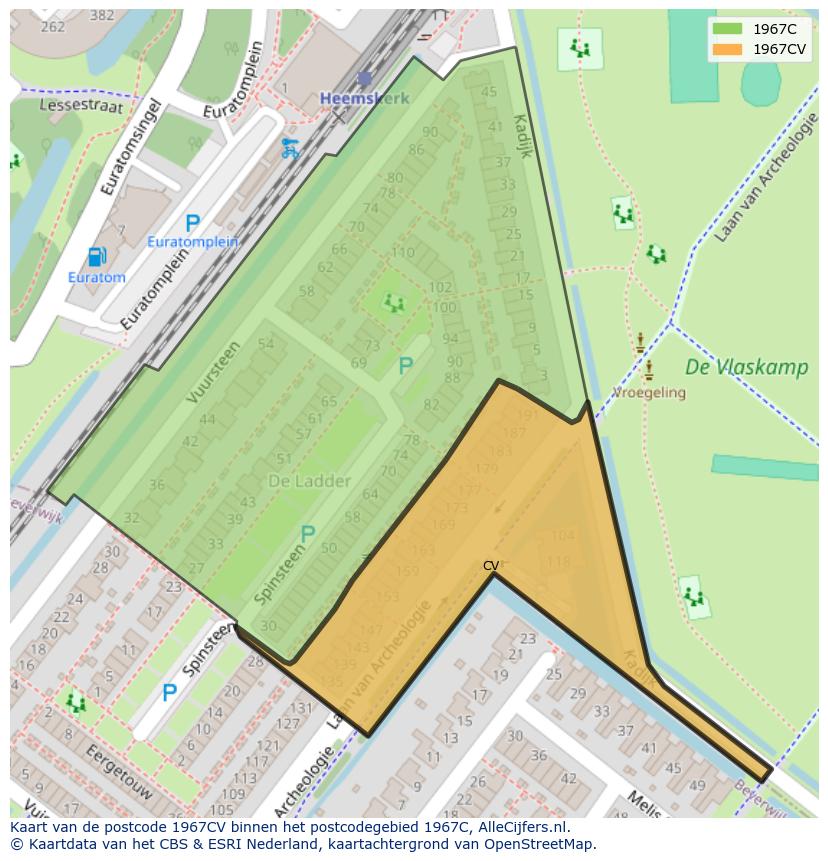 Afbeelding van het postcodegebied 1967 CV op de kaart.