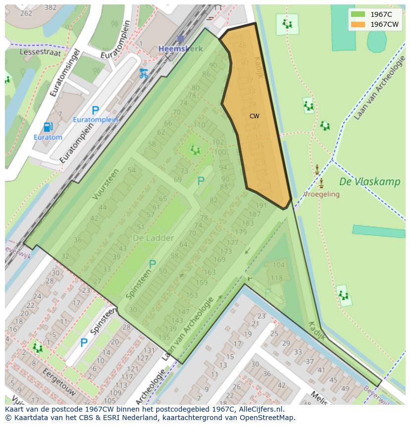 Afbeelding van het postcodegebied 1967 CW op de kaart.