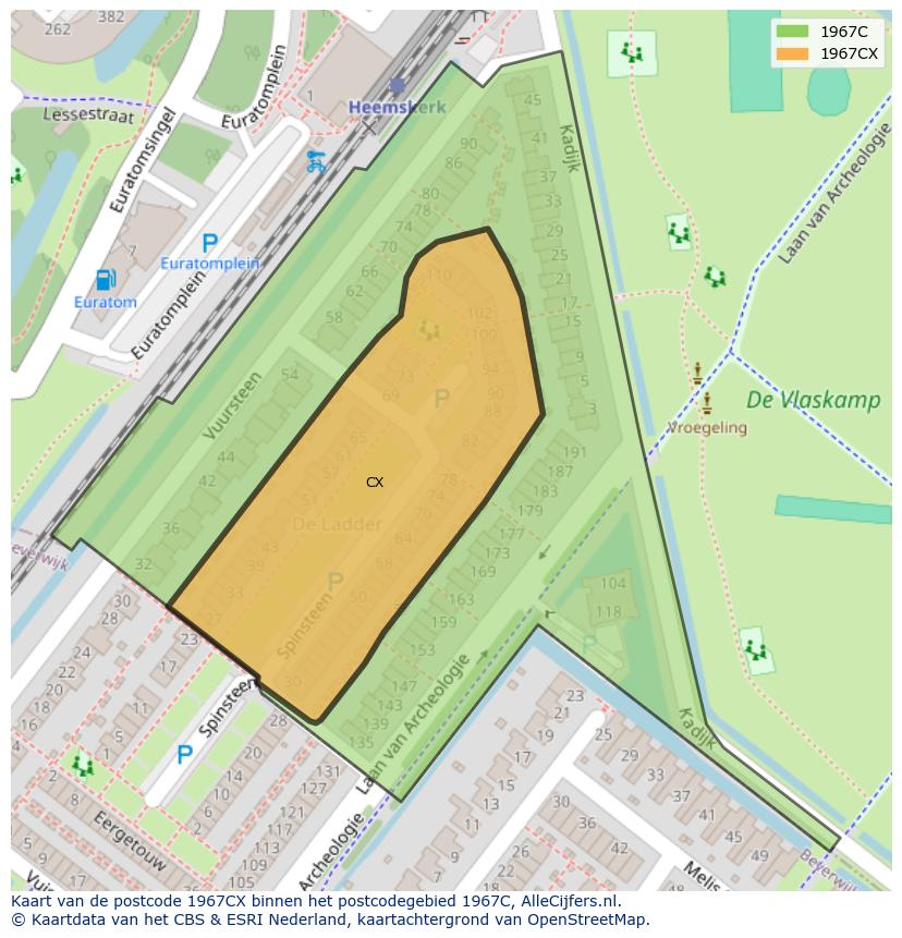 Afbeelding van het postcodegebied 1967 CX op de kaart.