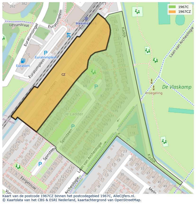 Afbeelding van het postcodegebied 1967 CZ op de kaart.