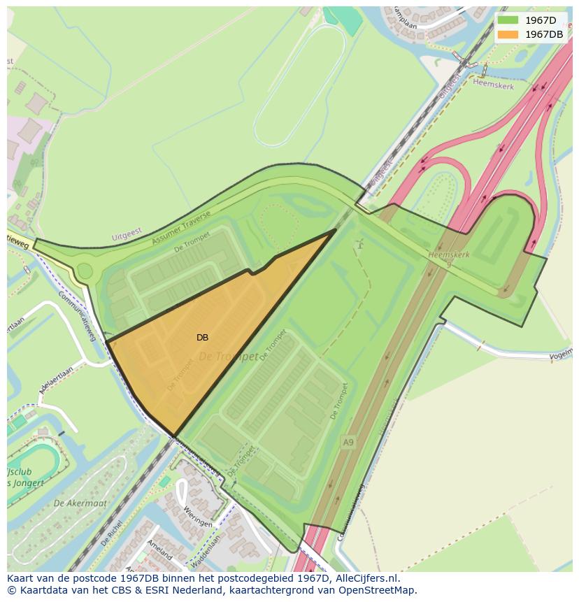 Afbeelding van het postcodegebied 1967 DB op de kaart.