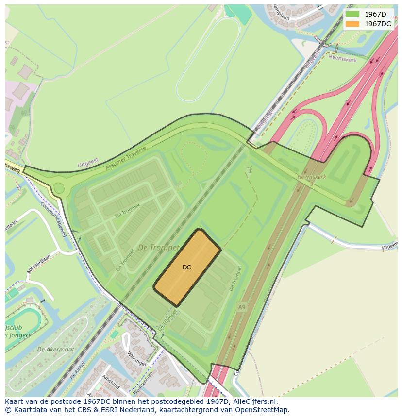 Afbeelding van het postcodegebied 1967 DC op de kaart.