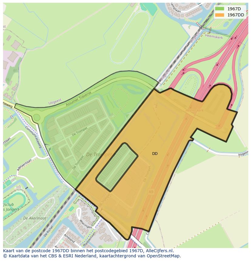 Afbeelding van het postcodegebied 1967 DD op de kaart.