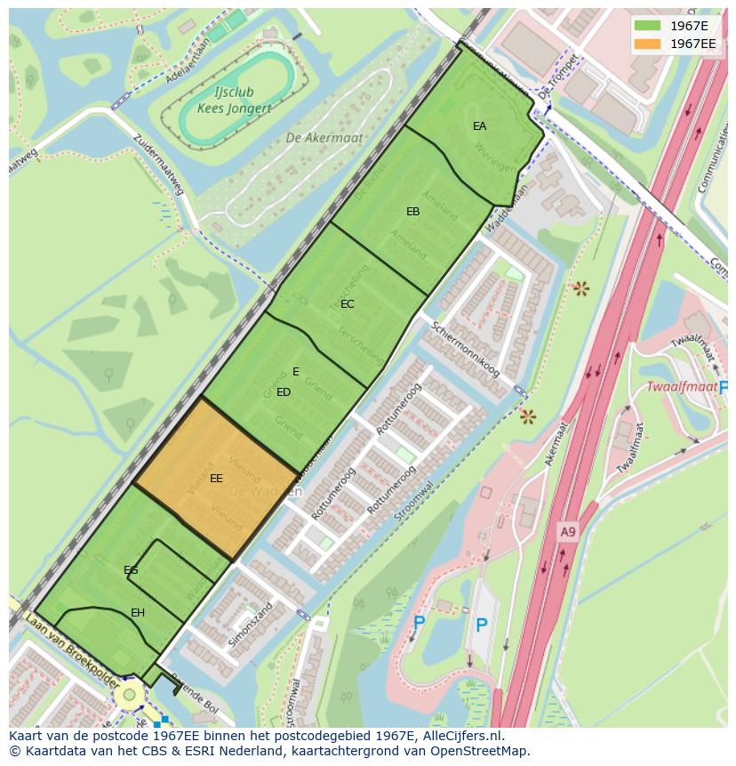 Afbeelding van het postcodegebied 1967 EE op de kaart.