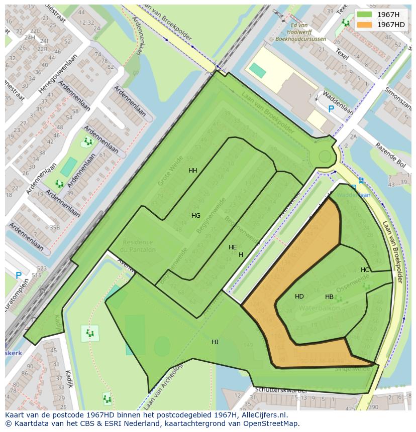 Afbeelding van het postcodegebied 1967 HD op de kaart.