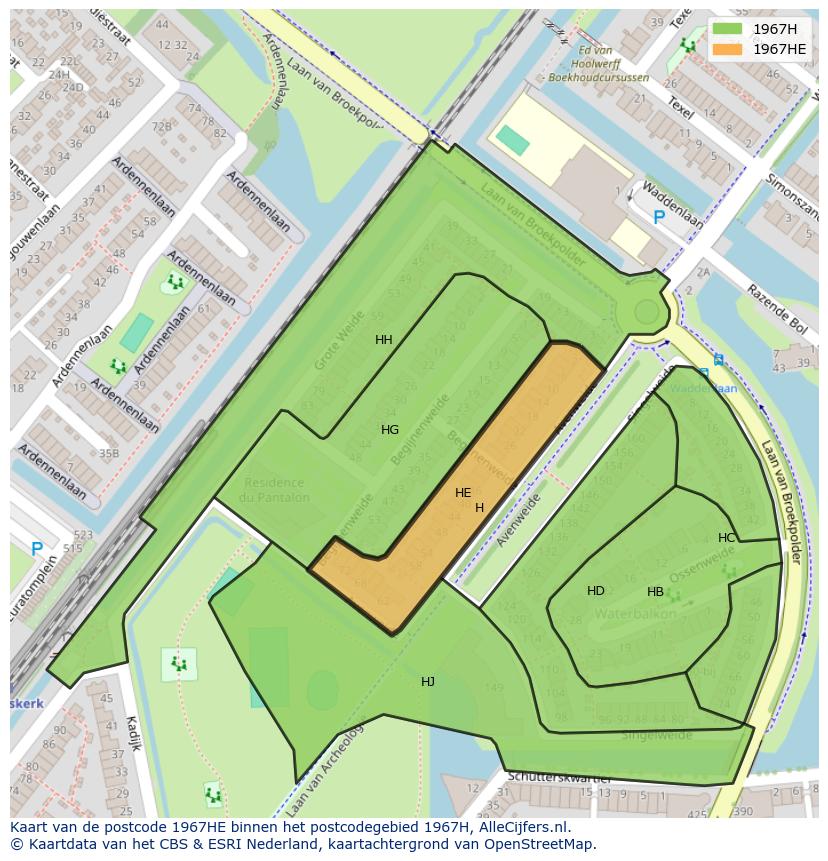 Afbeelding van het postcodegebied 1967 HE op de kaart.