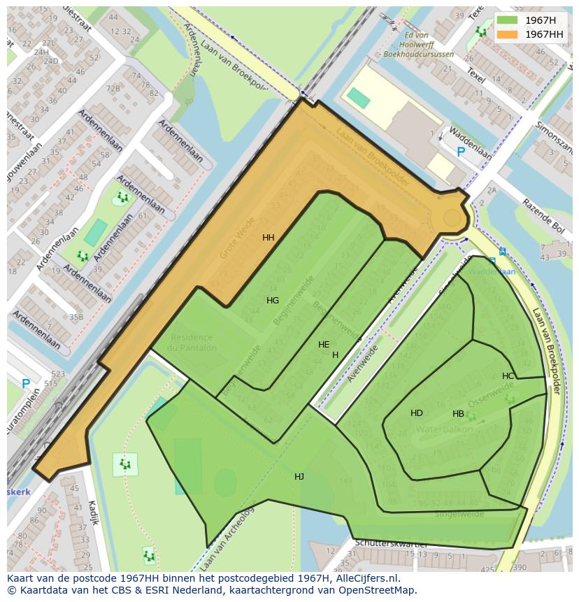 Afbeelding van het postcodegebied 1967 HH op de kaart.