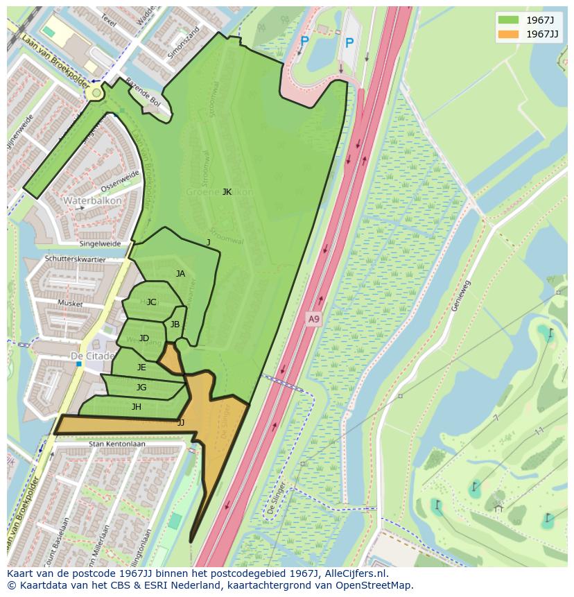 Afbeelding van het postcodegebied 1967 JJ op de kaart.