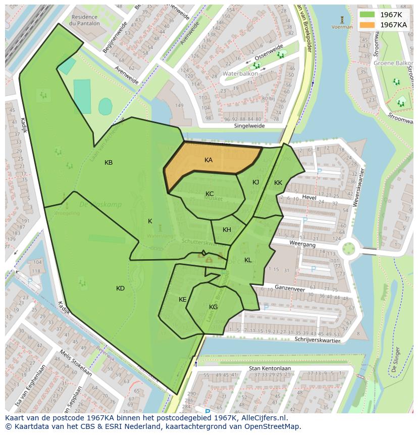 Afbeelding van het postcodegebied 1967 KA op de kaart.