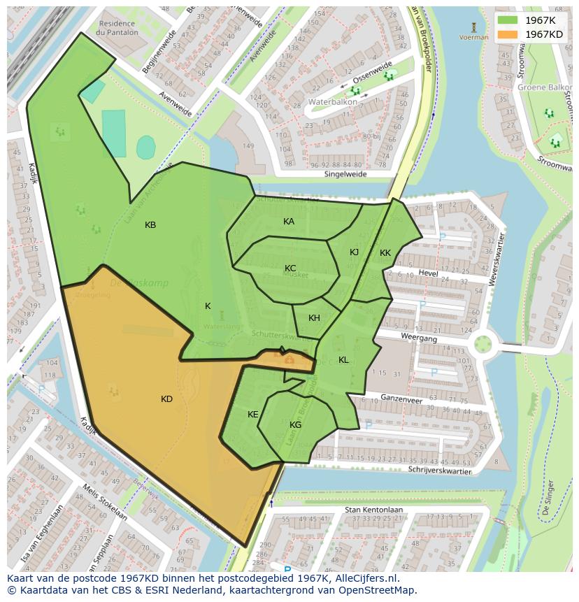 Afbeelding van het postcodegebied 1967 KD op de kaart.