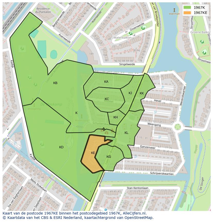 Afbeelding van het postcodegebied 1967 KE op de kaart.