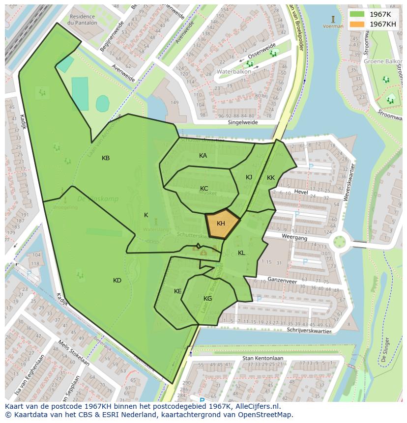 Afbeelding van het postcodegebied 1967 KH op de kaart.