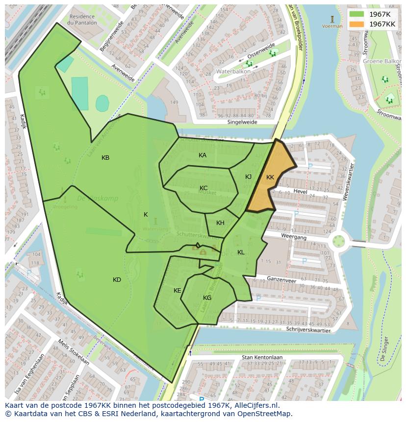 Afbeelding van het postcodegebied 1967 KK op de kaart.