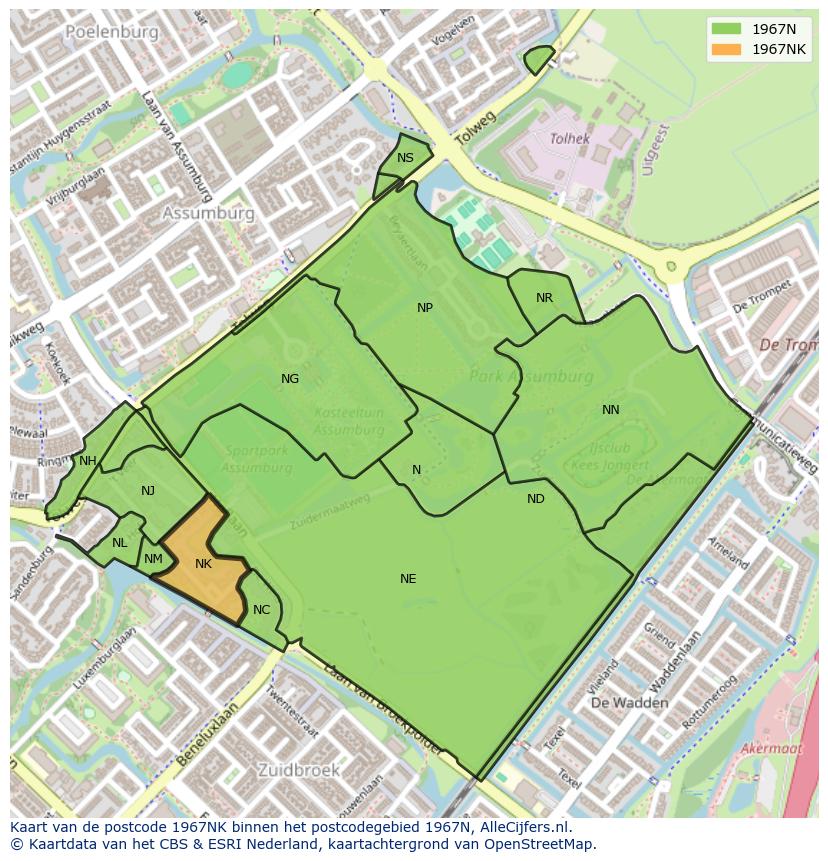 Afbeelding van het postcodegebied 1967 NK op de kaart.