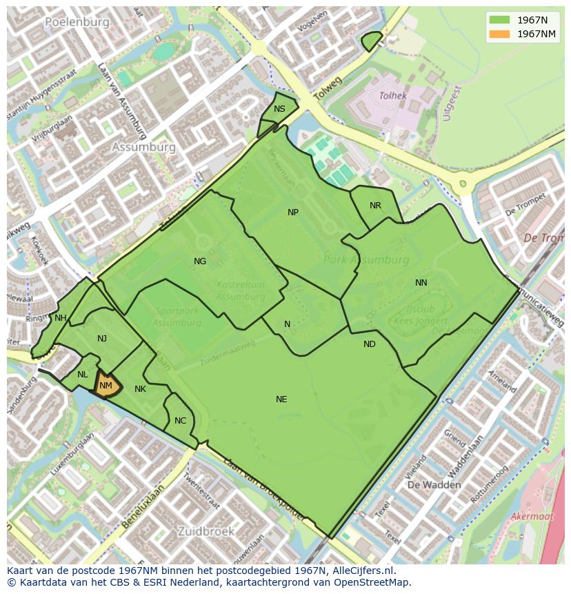 Afbeelding van het postcodegebied 1967 NM op de kaart.