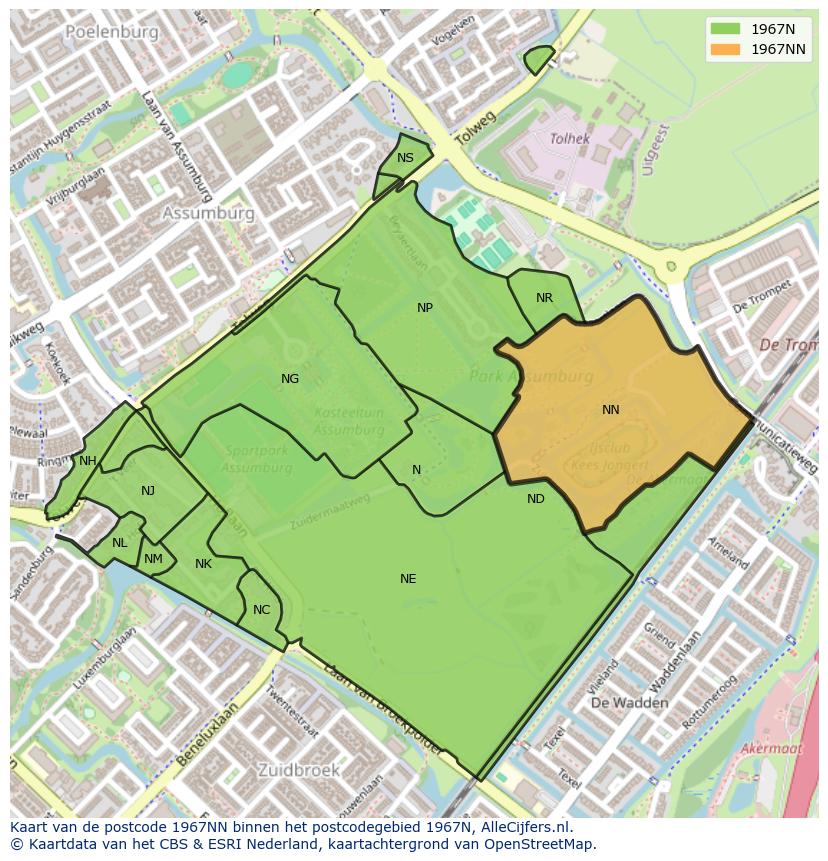 Afbeelding van het postcodegebied 1967 NN op de kaart.