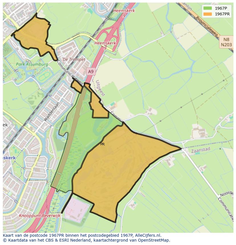 Afbeelding van het postcodegebied 1967 PR op de kaart.