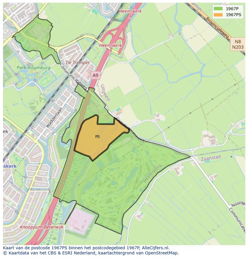Afbeelding van het postcodegebied 1967 PS op de kaart.