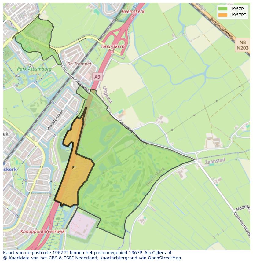 Afbeelding van het postcodegebied 1967 PT op de kaart.
