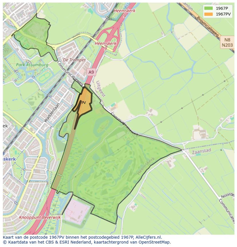 Afbeelding van het postcodegebied 1967 PV op de kaart.