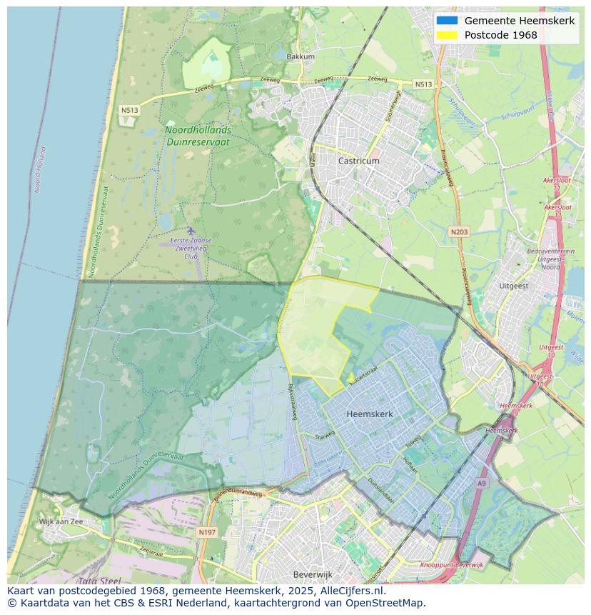 Afbeelding van het postcodegebied 1968 op de kaart.