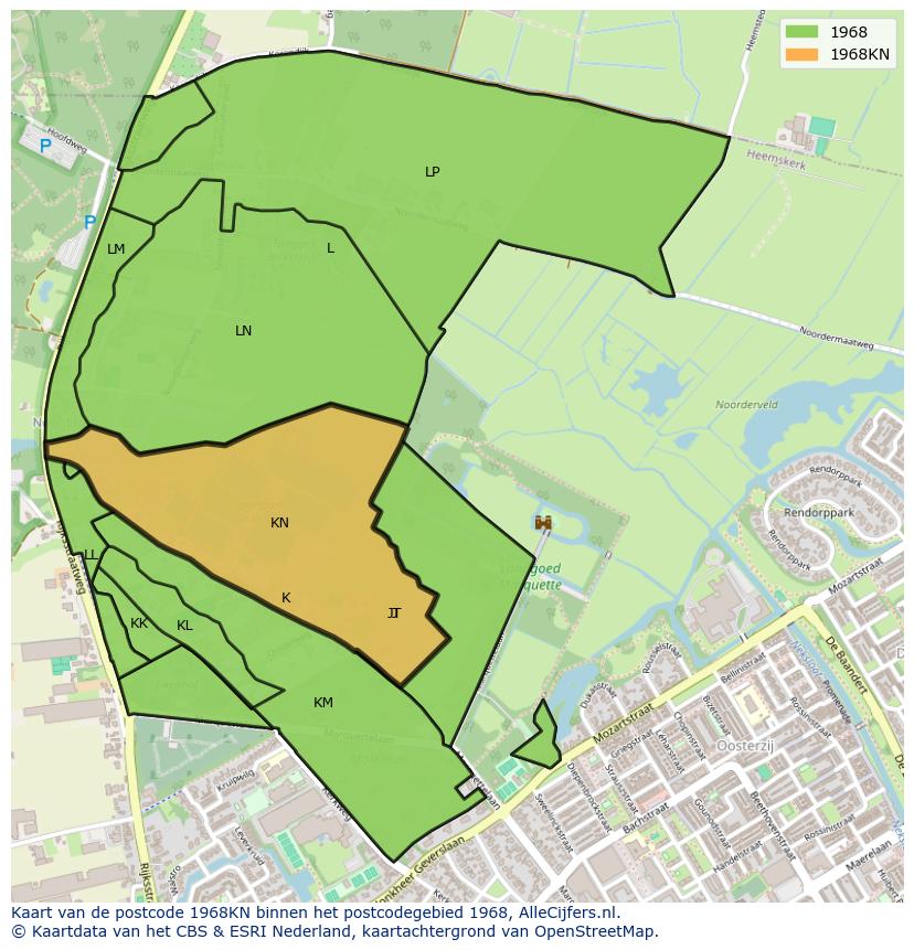Afbeelding van het postcodegebied 1968 KN op de kaart.