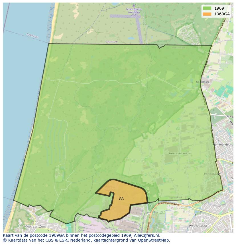 Afbeelding van het postcodegebied 1969 GA op de kaart.
