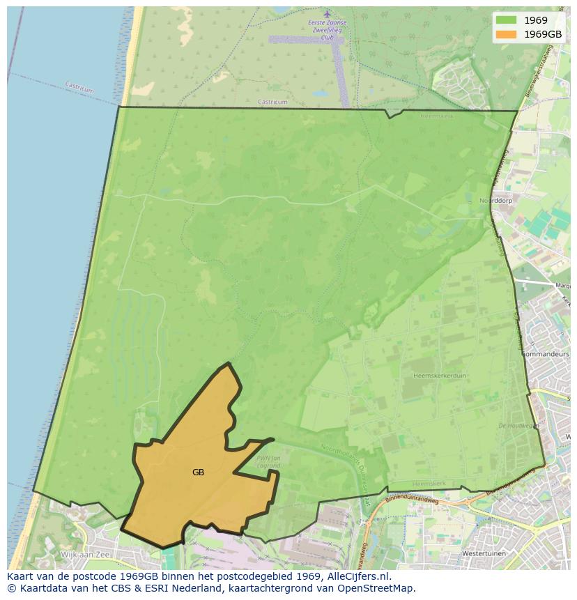 Afbeelding van het postcodegebied 1969 GB op de kaart.