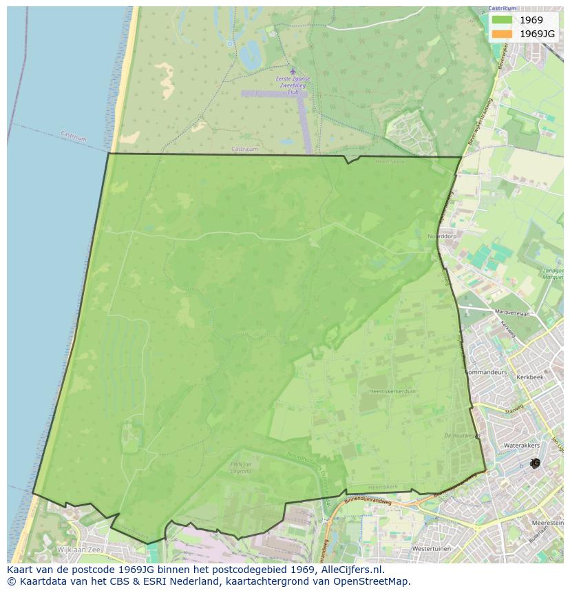 Afbeelding van het postcodegebied 1969 JG op de kaart.