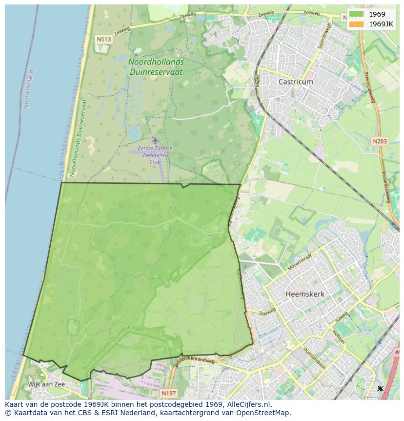 Afbeelding van het postcodegebied 1969 JK op de kaart.