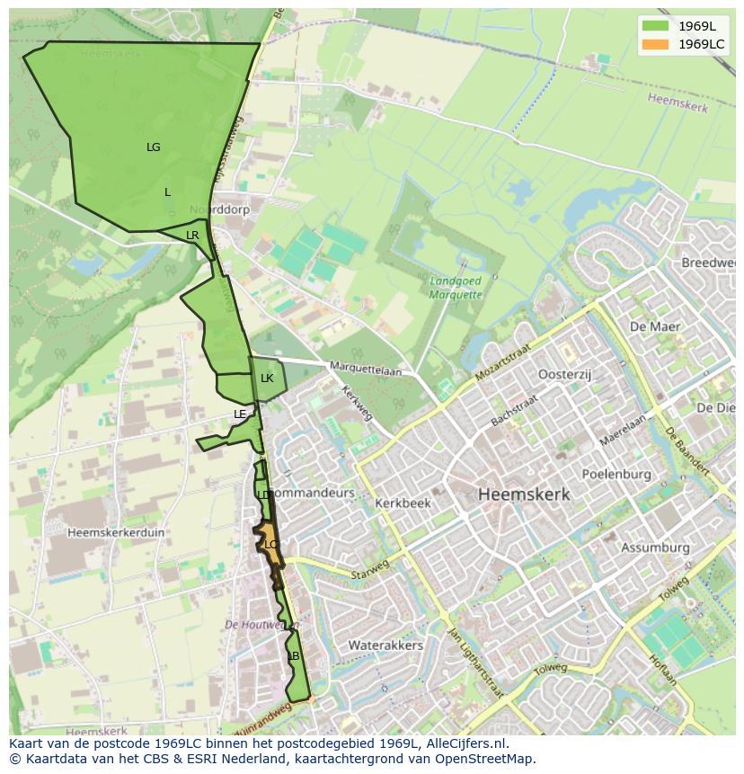 Afbeelding van het postcodegebied 1969 LC op de kaart.