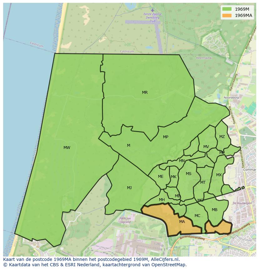 Afbeelding van het postcodegebied 1969 MA op de kaart.
