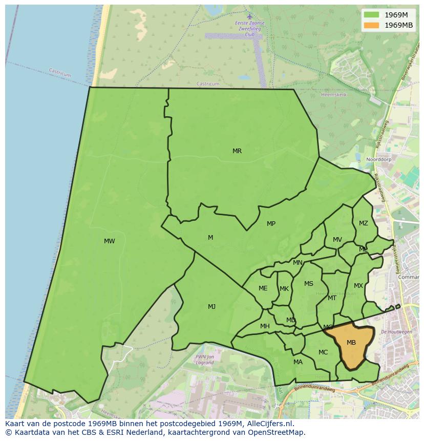 Afbeelding van het postcodegebied 1969 MB op de kaart.