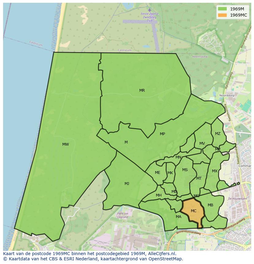Afbeelding van het postcodegebied 1969 MC op de kaart.