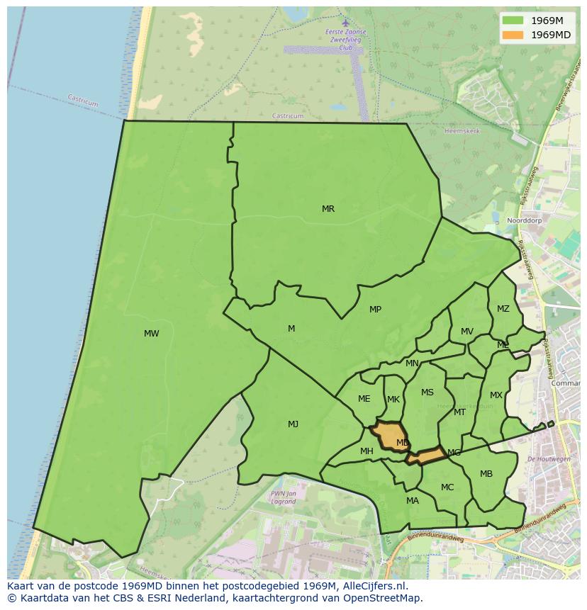Afbeelding van het postcodegebied 1969 MD op de kaart.