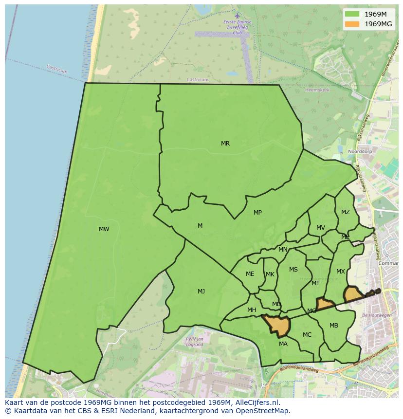 Afbeelding van het postcodegebied 1969 MG op de kaart.